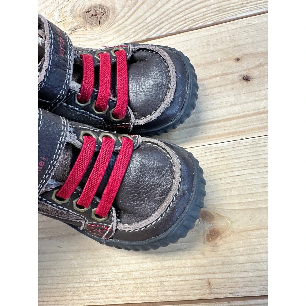 Stride Rite SRT Quest Leather Boots Size 4M Boys Brown Red Lace Up Hook‎ Loop